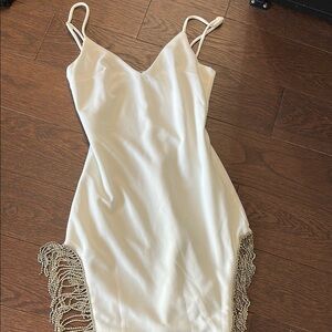 Elegant White Dress with Fringe Detail